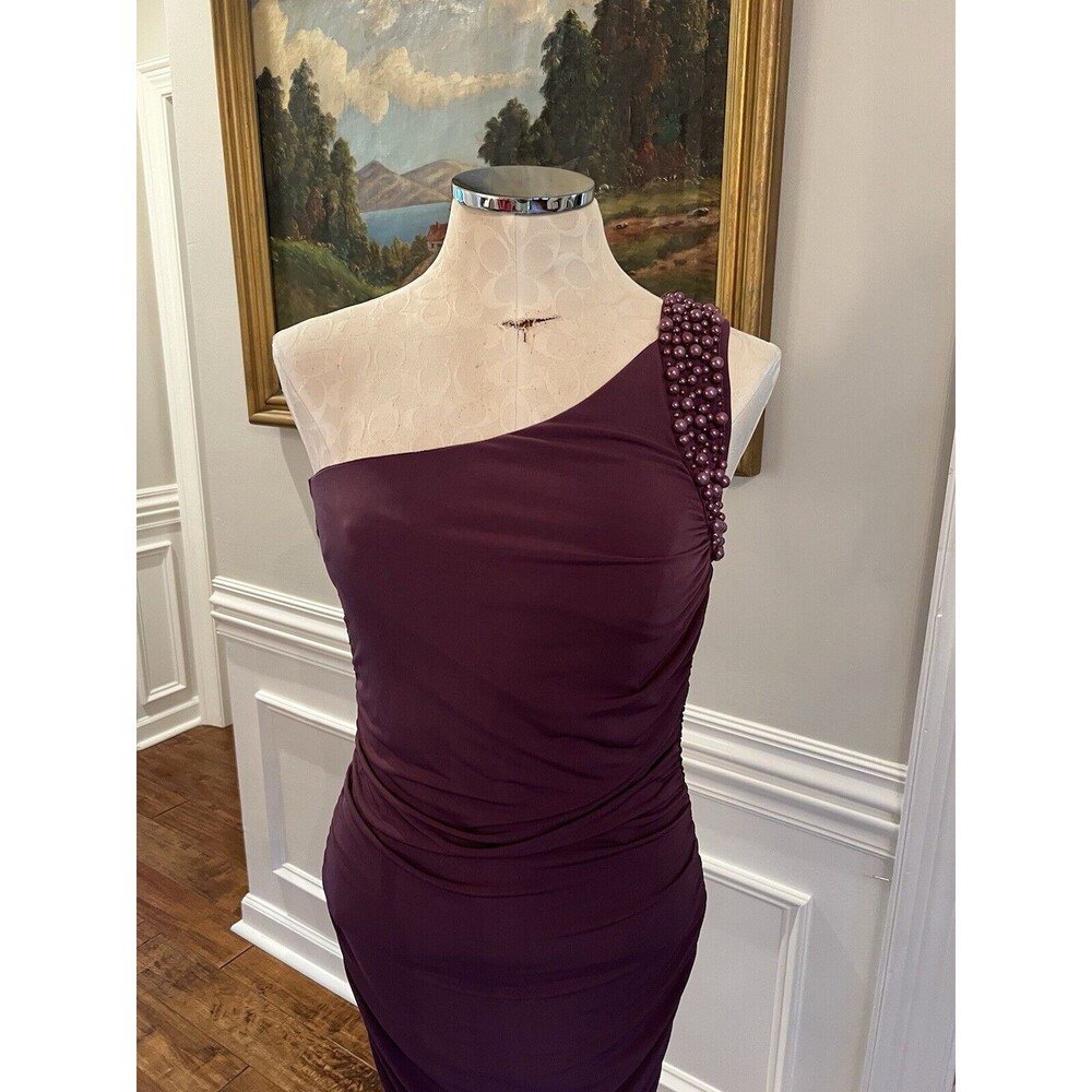 YA los angeles Sz M Medium One Beaded Shoulder Body Con Dress Party Plum